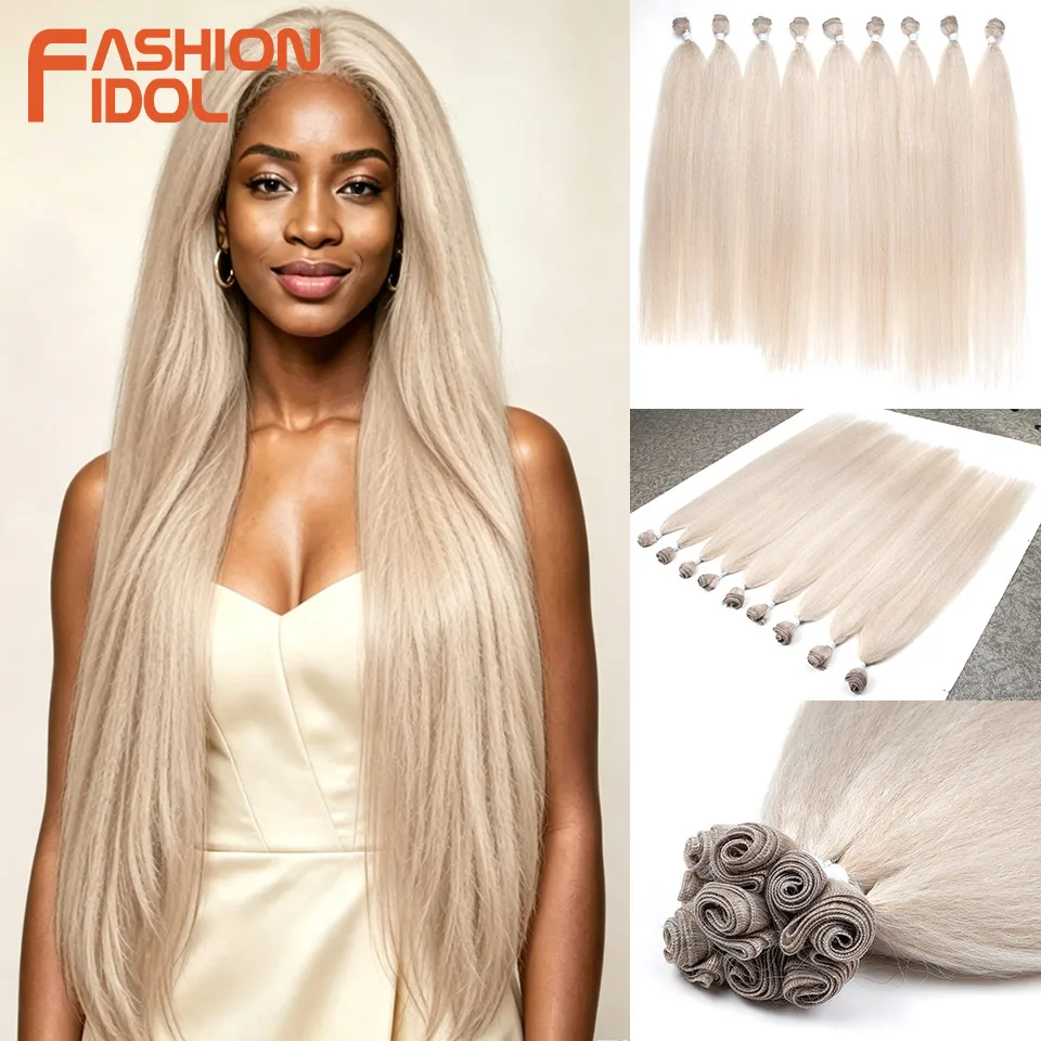

FASHION IDOL 30 inch Yaki Straight Fluffy and Soft Hair Bundles Synthetic 300g/9Pcs Ombre Blonde Salon Natural Hair Extensions