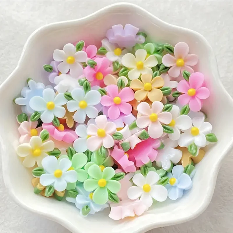 60 piezas de resina mixta, mini rosas y hojas coloridas, apliques de piedra plana para decoración de uñas, dijes DIY, decoración para álbumes de recortes y manualidades.