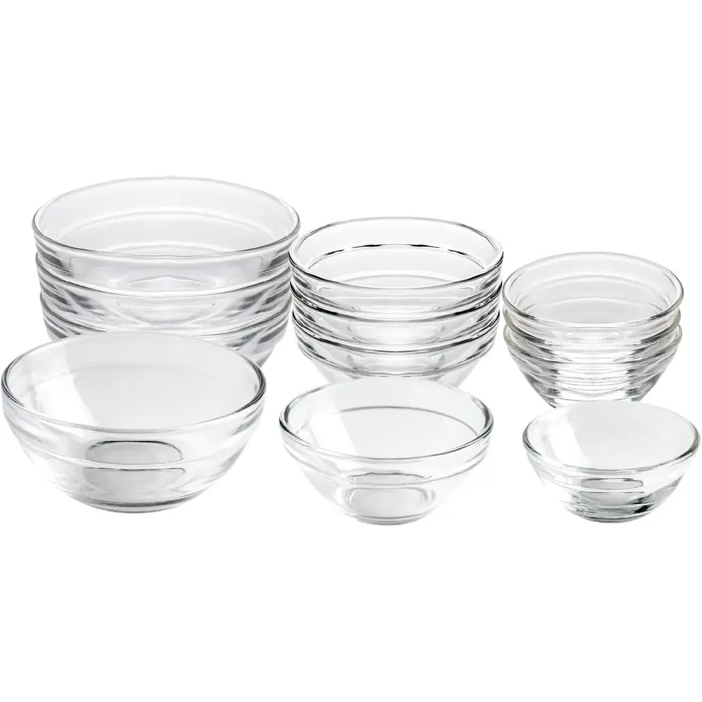 Set of 12 Clear Glass Mixing Bowls, 1.5oz, 2.5oz, 3.5oz for Salt, Spices, Chopped Ingredients