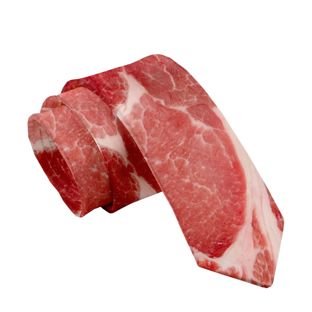 

Повседневный дизайн в стиле мяса 8 см, регулируемый мягкий галстук с принтом горячей еды, интересный узкий стейк, еда с принтом, мужской галстук, рубашка