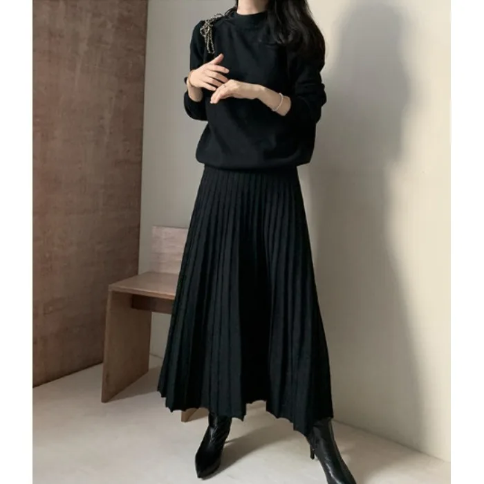 

Chic Autumn Winter Thiened Knitted Top plus Skirt Two-Piece Set Women's Faion High Waist Gored Skirt Set Casual Outfit
