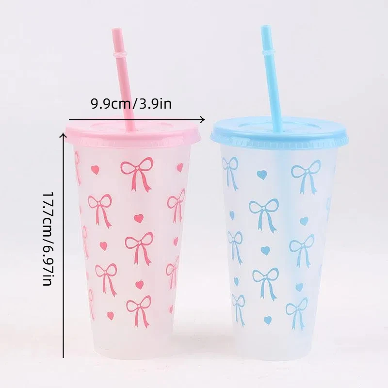 1 قطعة 700 مللي مع الأغطية سيبي الصيف كوب امتصاص الوردي القوس سعة كبيرة زجاجة ماء عصير كوب حليب القدح البارد