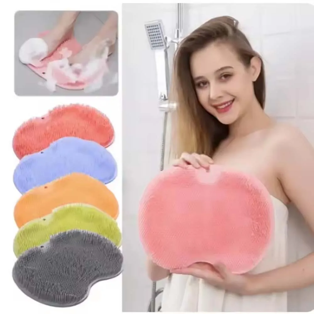 Silicone Rub Back Brush Bathroom Non-slip Wash Foot Pad Massage Shower Mat with Sucker Bath Massage Foot Exfoliating Brush Pad