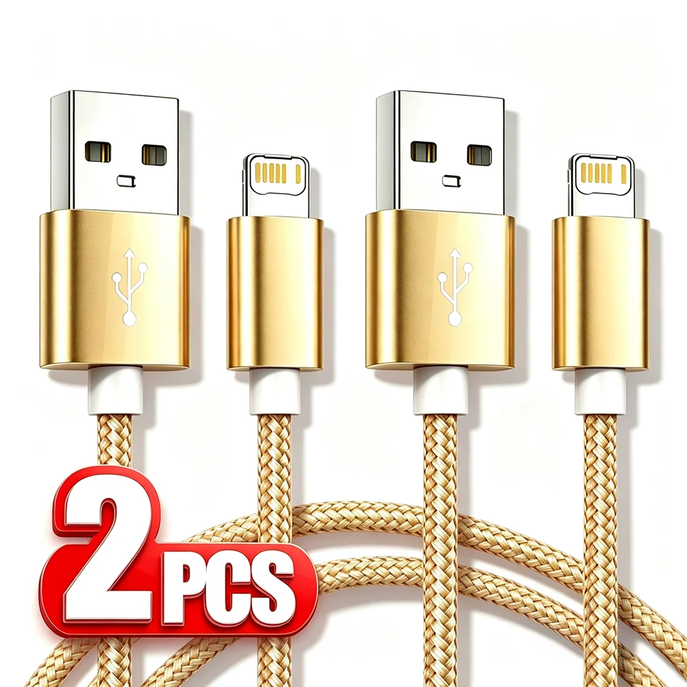 2PCS Alloy Braided USB Fast Charge Cable For iPhone 13 14 Pro Max 11 12 Mini X XR XS Max 14 Plus Rapid Charging USB-A Data Cable