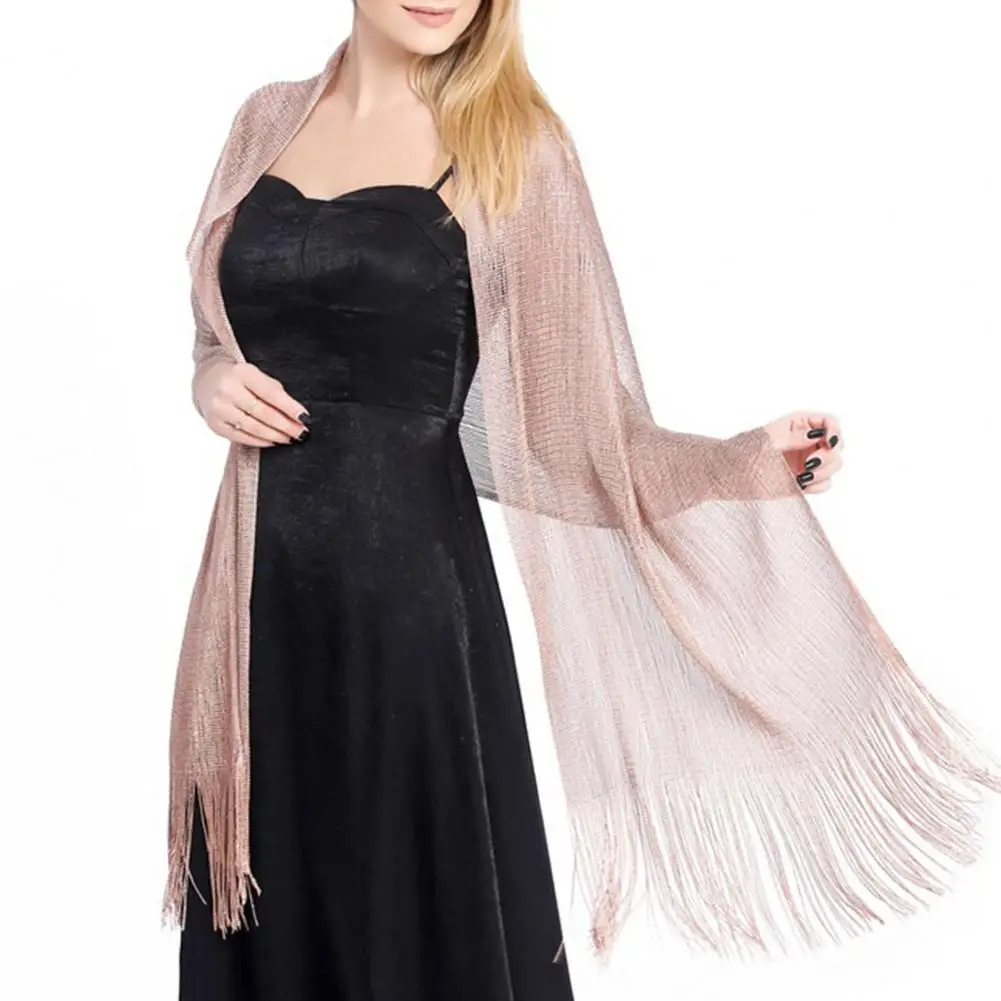 

Elegant Bride Shawl Ultralight Pure Color Tassels Decor Evening Shawl for Female