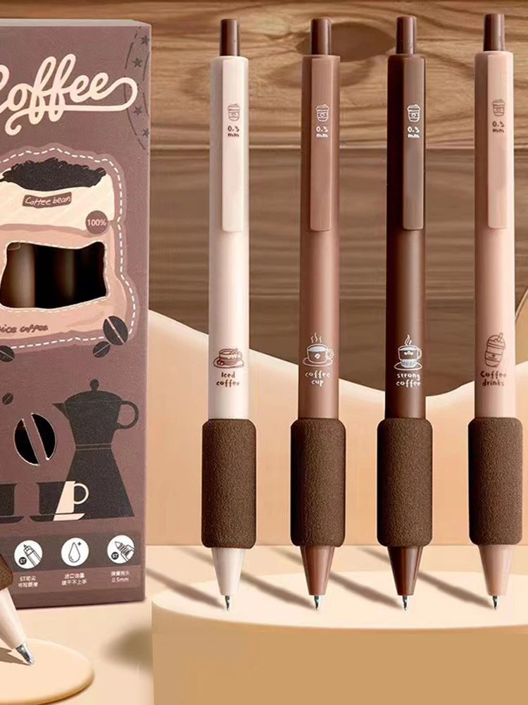 قلم إسفنجي ناعم بمقبض ناعم للطلاب ، قلم ضغط ملون للقهوة ، قلم جل عالي القيمة ، قلم توقيع بسيط ، قلم محايد ، 4 + #5