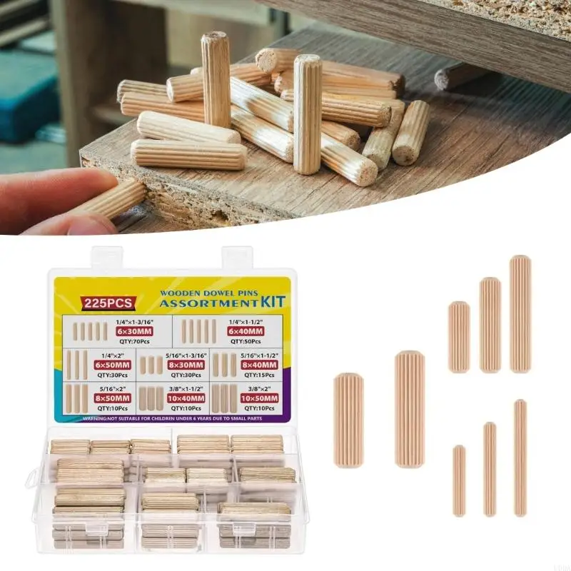225Pcs Grooved Plugs Cabinet Drawer Round Fluted Craft Dowel