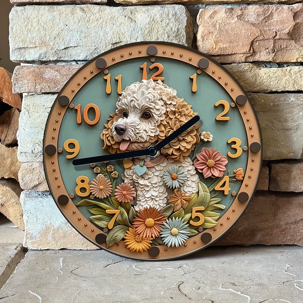 Silent Wall Clock with Poodle Design - Diy, Spring Bedroom Decor for Men, Perfect Valentine'S Day Gift Wall Clock Modern Design