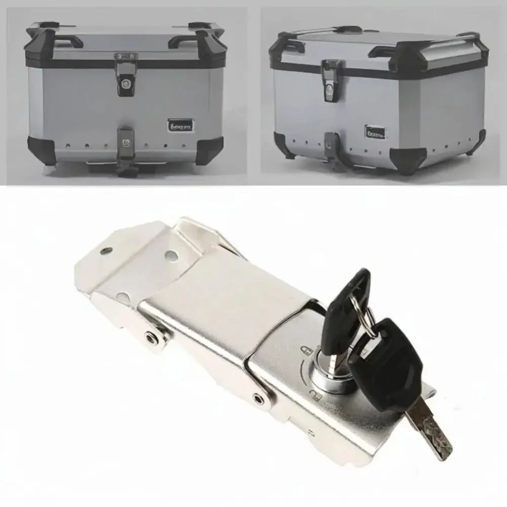 Stainless Steel Rear Trunk Lock With 2 Keys Detachable Motorcycle Rear Trunk Lock Buckle Side Boxes Hinged Locks