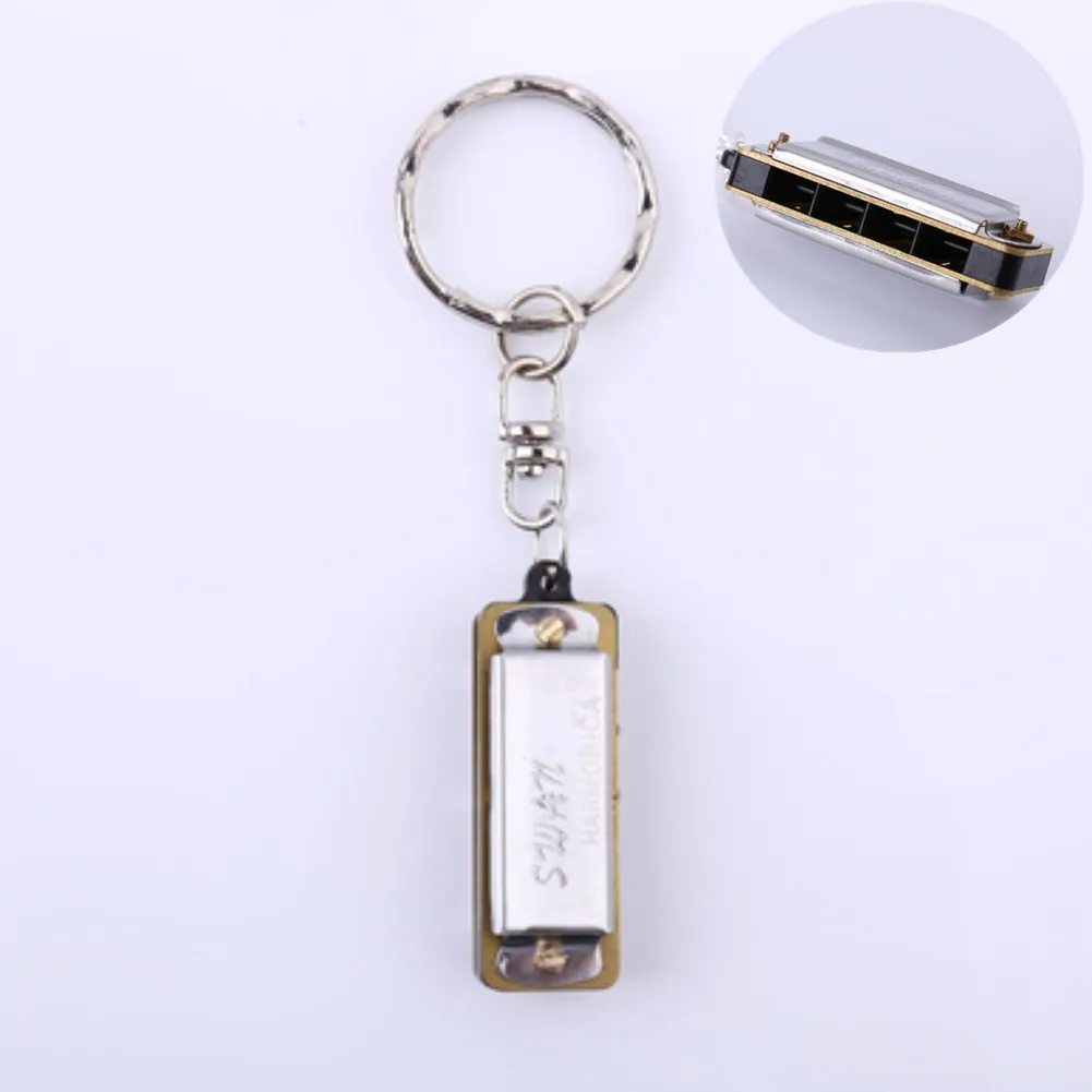 Mini Harmonica Keychain 4 Holes 8 Tone Portable Small Mouth Organ Silver 35x13x11mm Instruments For Children Friends