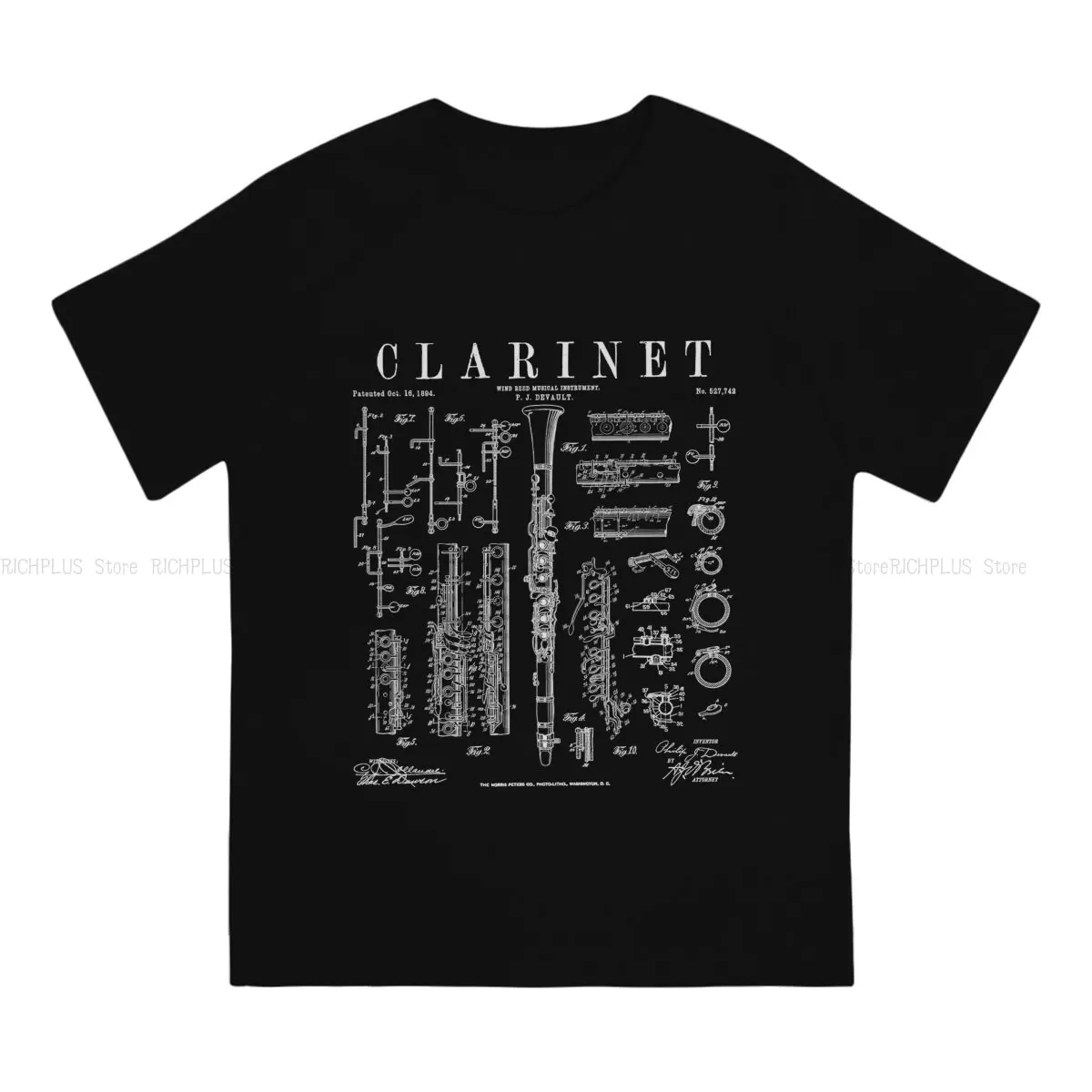 Clarinet Vintage Patent Clarinetist Drawing Hip Hop TShirt Music Art Casual Polyester T Shirt Newest Stuff For Adult