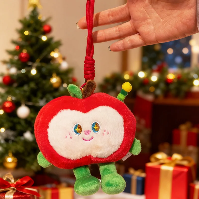 16 سنتيمتر التفاح الأحمر لطيف مع دودة أفخم كيرينغ محشوة الساقين الخضراء الفاكهة قلادة الإنسان الشكل بلوشي الإكسسوارات هدية #1