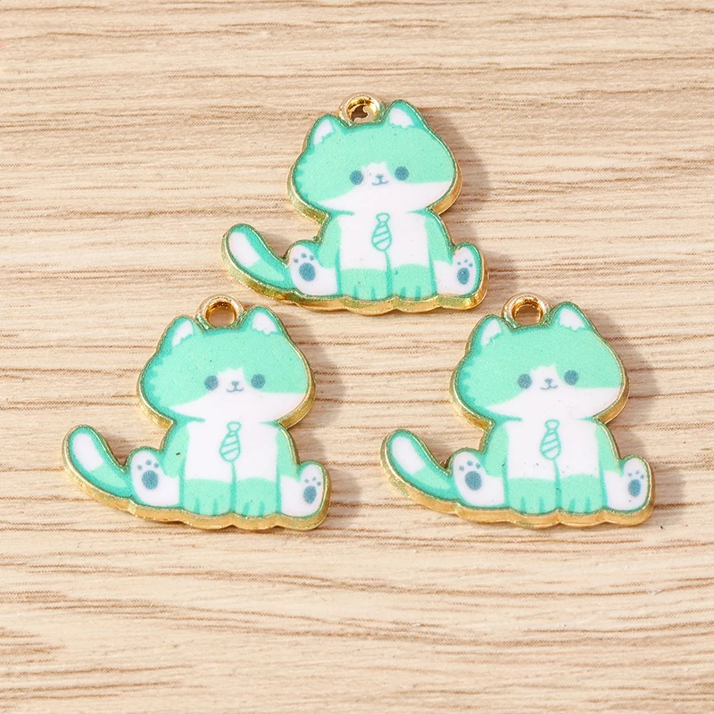 10 stücke 22x22mm Cartoon Tier Charms Emaille Tasse Katze Muster Charms Anhänger für Schmuck Herstellung Ohrringe Halskette DIY Handwerk Geschenke – Detail 11