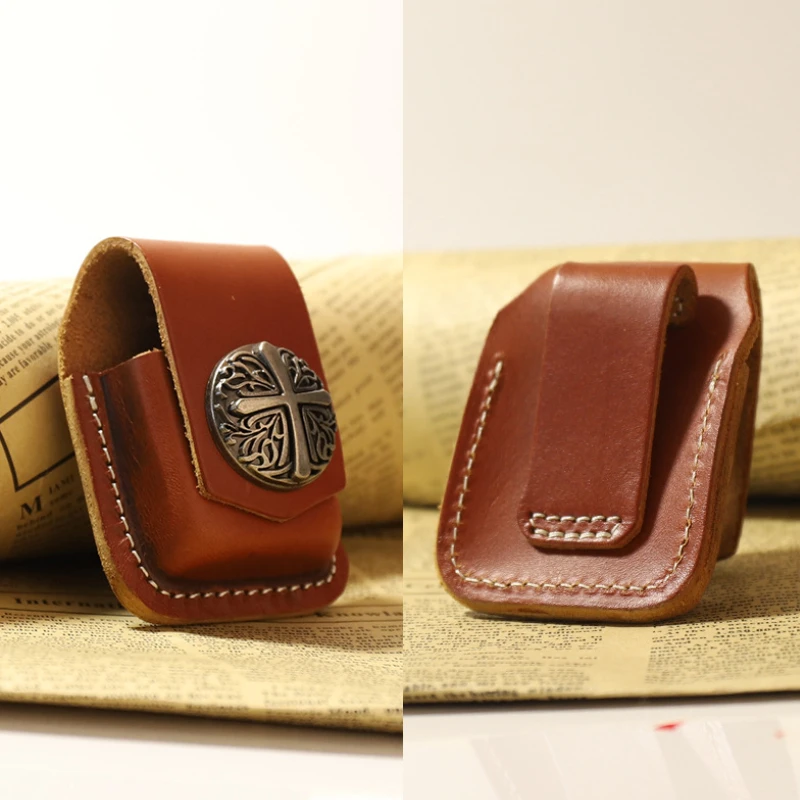 Retro Pentagram Kerosene Gasoline Lighter Leather Waist Bag For Zippo Lighters Handmade Belt Holster Cigarette Lighter Case