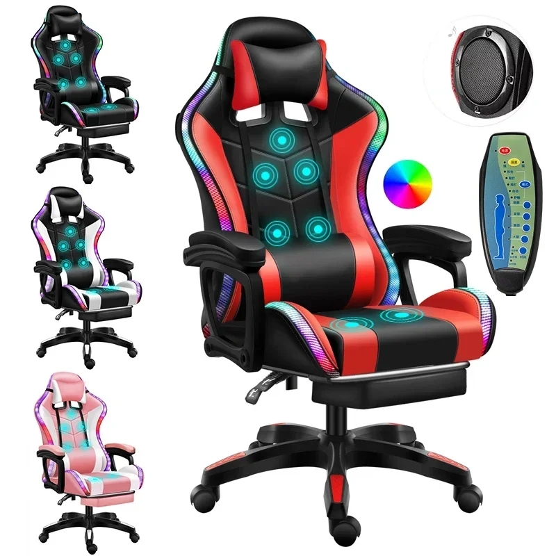 

Free Sample Reclining Leather sedia RGB Racing Gamer Gaming Chair With Footrest And Massage