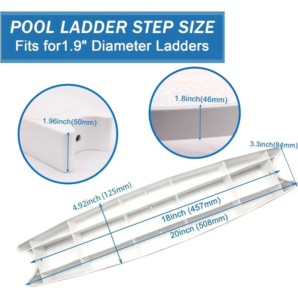 3Pcs Non-Slip Polka Dot Pool Ladder Steps Replacement White Plastic Treads With Bolts For Above Ground In-Ground Swimming Pools
