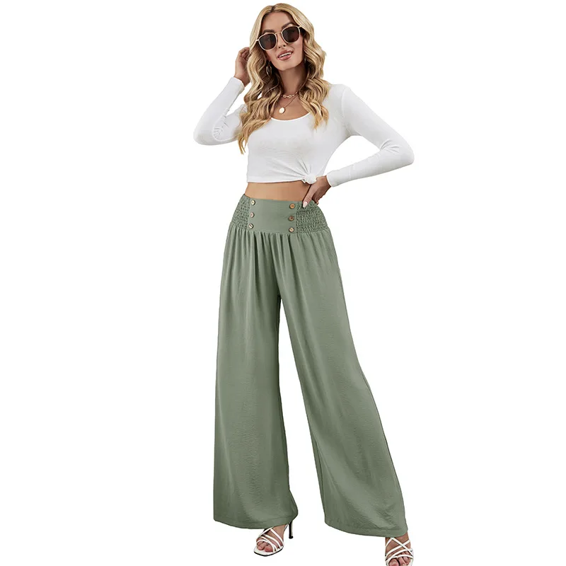 Women Casual Loose Wide Leg Cozy Pants Comfy High Waisted Sports Lounge with Buttons