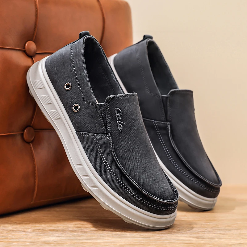 Spring Autumn Men's Canvas Shoes Platform Breathable Casual Shoes For Men Slip-on Shoes Lightweight Comfy Non-slip Walking Shoes