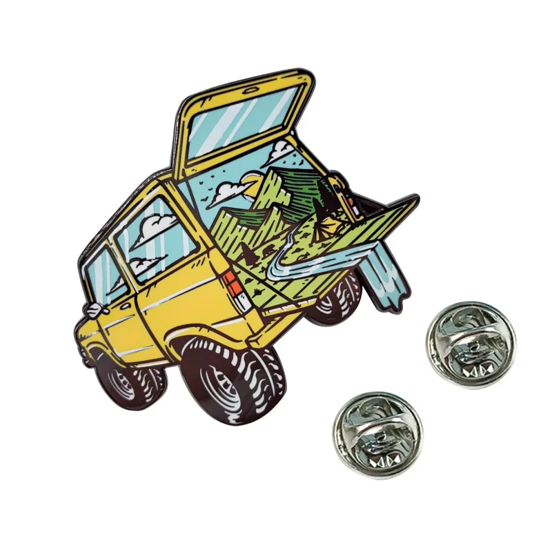 C5234 Cartoon Outdoor Camping Natural Scenery Car Metal Enamel Pin Brooch Sea Mountains And Rivers Sun Badge Pin Jewelry