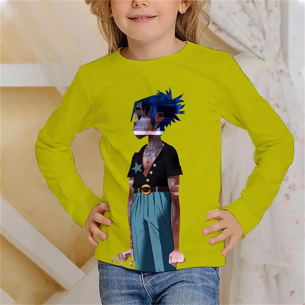 Rock Band Gorillaz Long T Shirt Child Fashion Oversized T-shirt Kids Hip Hop Tops Unisex Tees Shirt Boy Tshirt Kawaii Camisetas