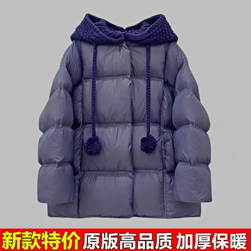 Winter nieuwe dames donsjack woon-werkverkeer losse winddichte gebreide gansjas met capuchon