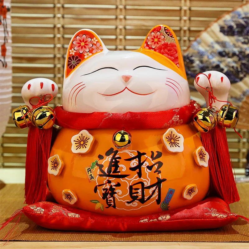 8.6 Inch Ceramic Lucky Cat Maneki Neko Fortune Cat Ornament Money Box Piggy Bank Home Decoration Gift