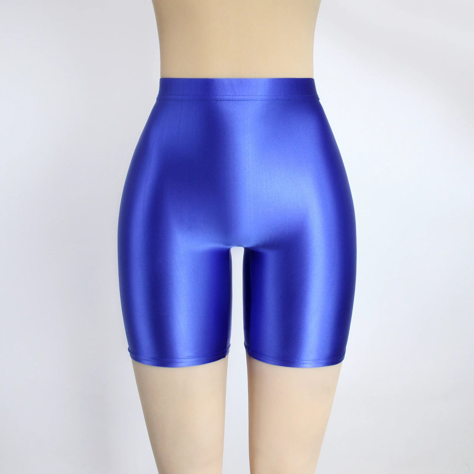 Women Glossy Smooth Elastic Sports Yoga Gym Fitness Short Leggings Satin Solid Color Shiny Opaque Cycling Jeggings Shorts MJINM