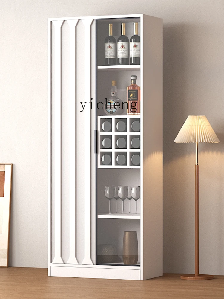 ZC Rubber Wood Solid Wood Wine Cabinet Living Room Wall Storage Cabinet Modern Minimalist Glass Door Display Cabinet