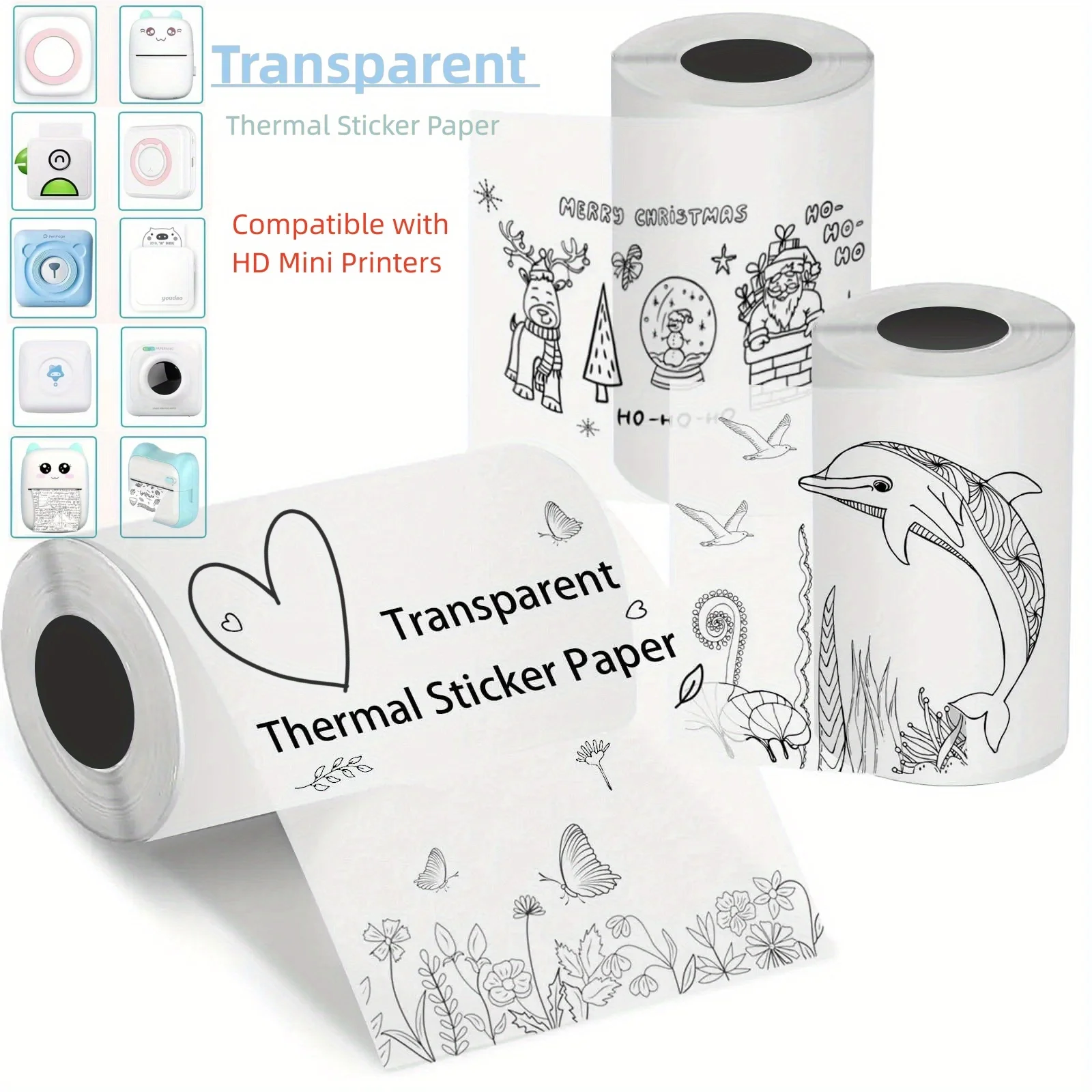 

3/6/9transparent self-thermal paper for pocket printer thermal printer paper for mini portable printer transparent sticker paper