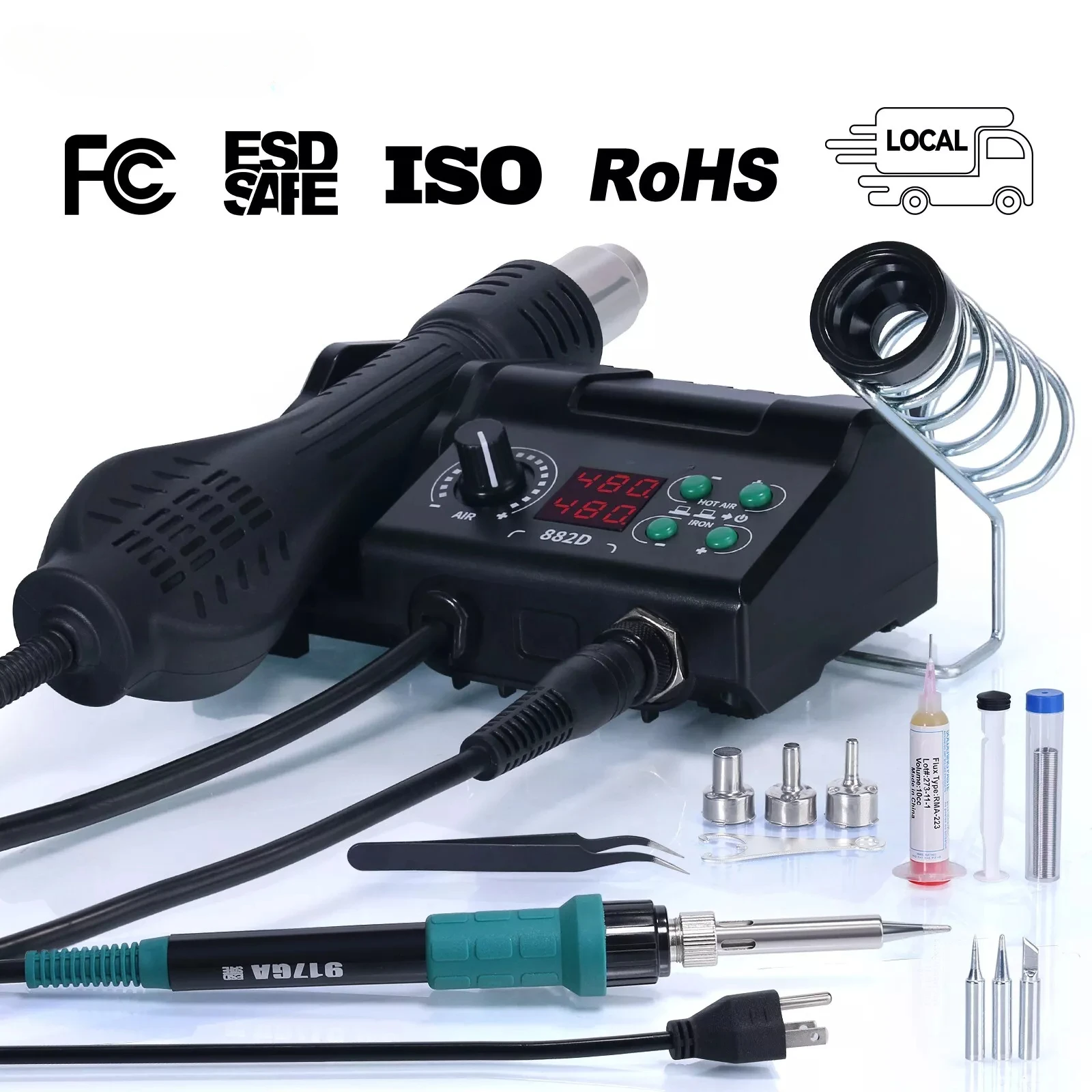 US- 882D Soldering Station Soldering Iron Kit 2 in 1 Hot Air Rework Station