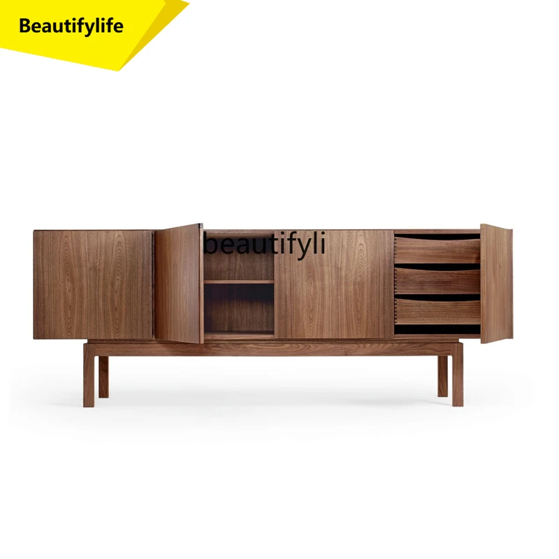 

A57 L Black walnut solid wood dining side cabinet simple living room household small apartment storage cabinet