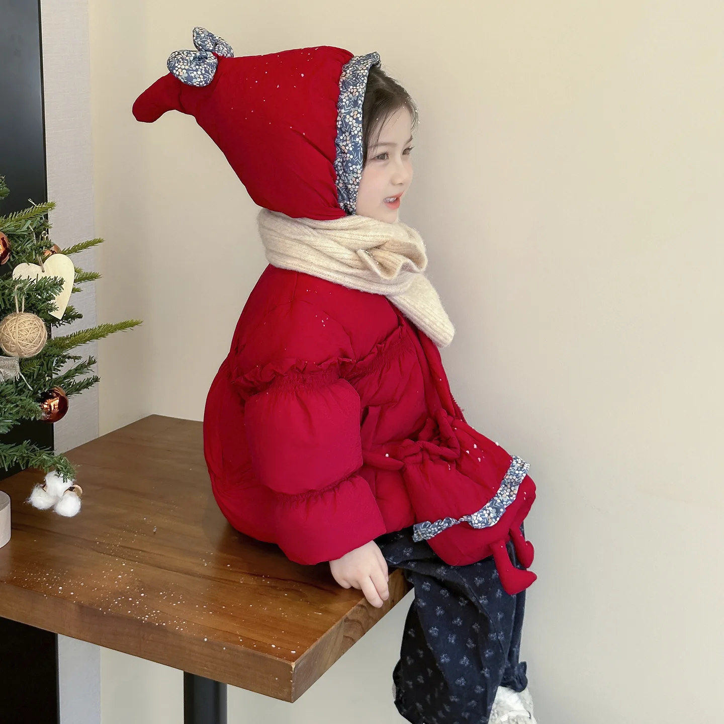 

Winter Children Girls Down Jacket Lace Hooded Thicken Warm Infant Babys Girls Outerwear Windproof Toddler Girls Jacket Solid Bag