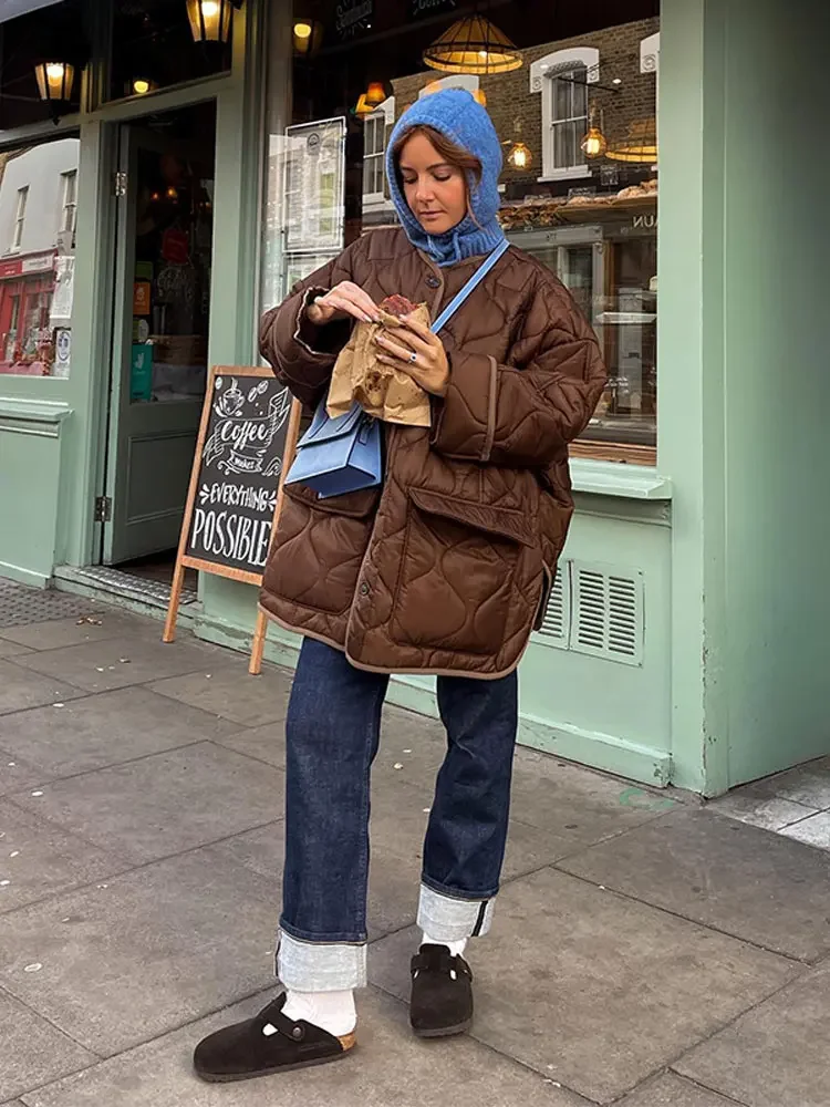 Abrigos de algodón de manga larga para mujer, chaquetas holgadas con botones y cuello redondo, abrigo informal de gran tamaño, color liso, a la moda, 2024