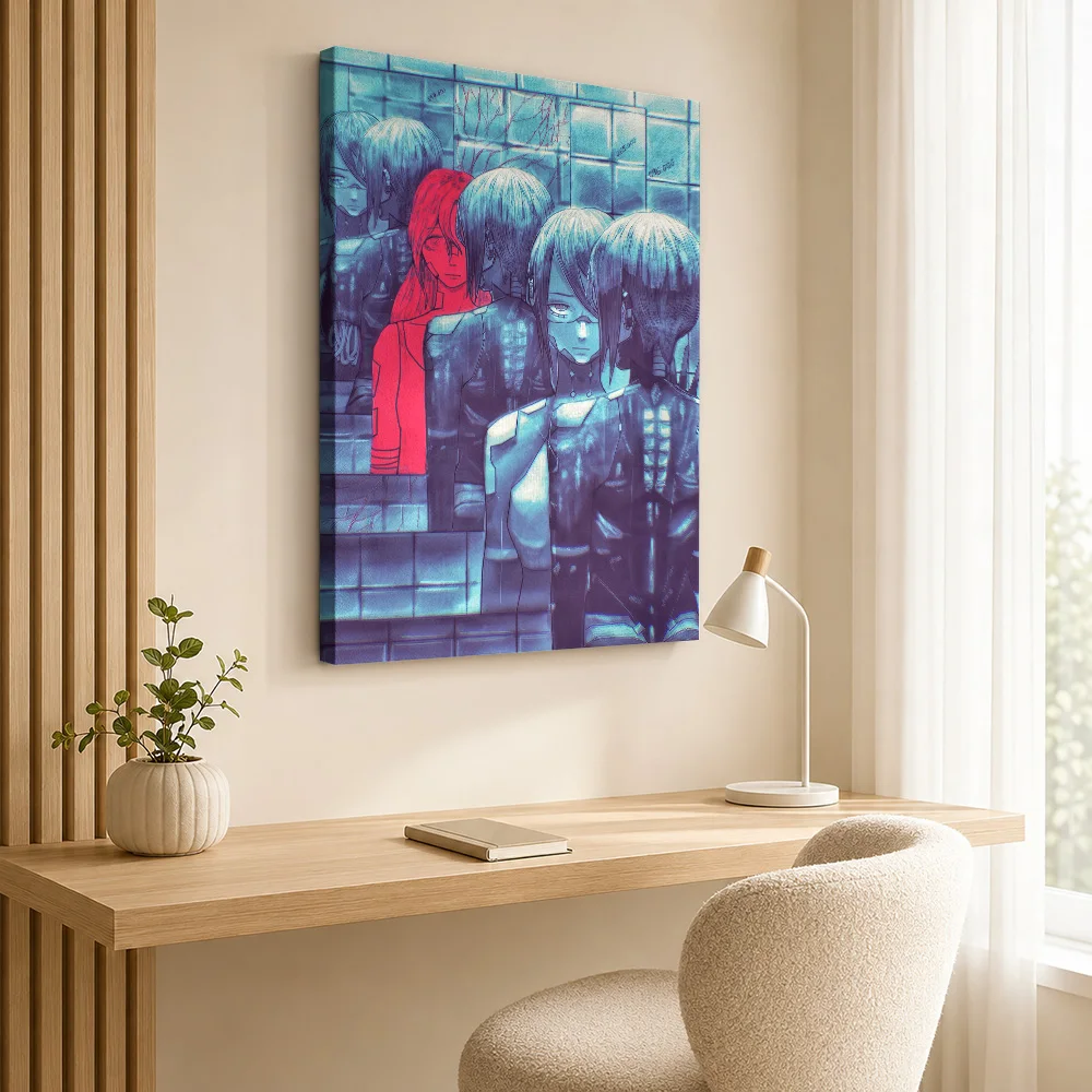 Row Of Futuristic Figures Canvas Print Customized Photo Expressive Brushwork Wall Art For Reading Room, Adventure Lover Gift