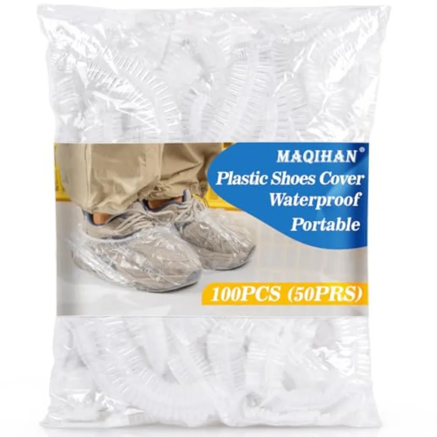 

MAQIHAN 100pcs 50PRS Shoe Covers Disposable - Portable Size Save Space for Rainy Days Waterproof Booties Covers Plastic Rain Sh