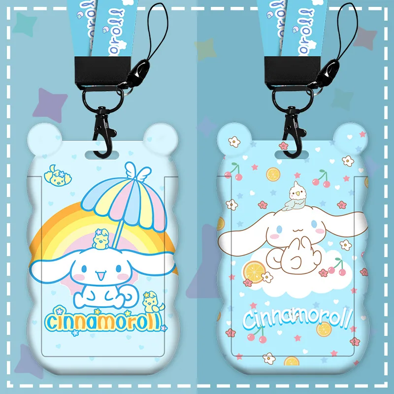 Cinnamoroll ID Badge Holder para estudantes, bonito cartão de crédito, bolsa de pescoço, cordão com escudo dos desenhos animados, venda quente, 2024