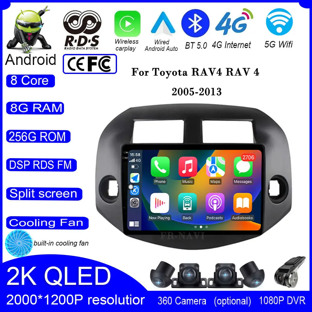 10 inch Android 14 For Toyota RAV4 RAV 4 2005-2013 Car Radio Multimedia Video Player Auto Audio Stereo GPS Carplay