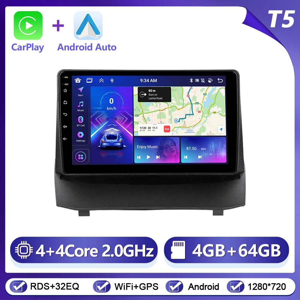 Podofo Draadloze CarPlay Android Auto Autoradio voor Ford Fiesta 2009-2014 Intelligent Autosysteem 6 + 128G WIFI GPS Autostereo - afbeelding 1