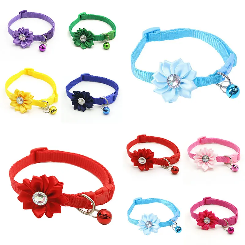 Small Cat Dog Collar Flower Bell Pet Neck Strap Adjustable Easy Wear Buckle Lovely Cat Necklace Cat Accessories Wholesale