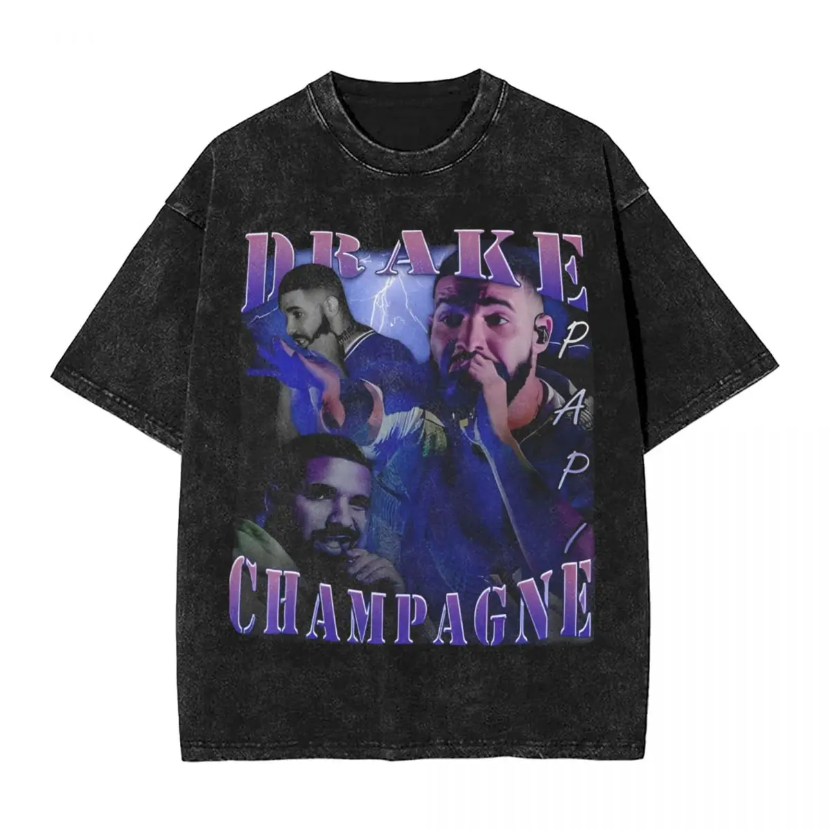 Hip Hop Fanart Champagne Papi Drake Washed T-Shirt Man Streetwear Cotton T Shirts Summer O Neck Fashion Tee Shirt Loose Clothing