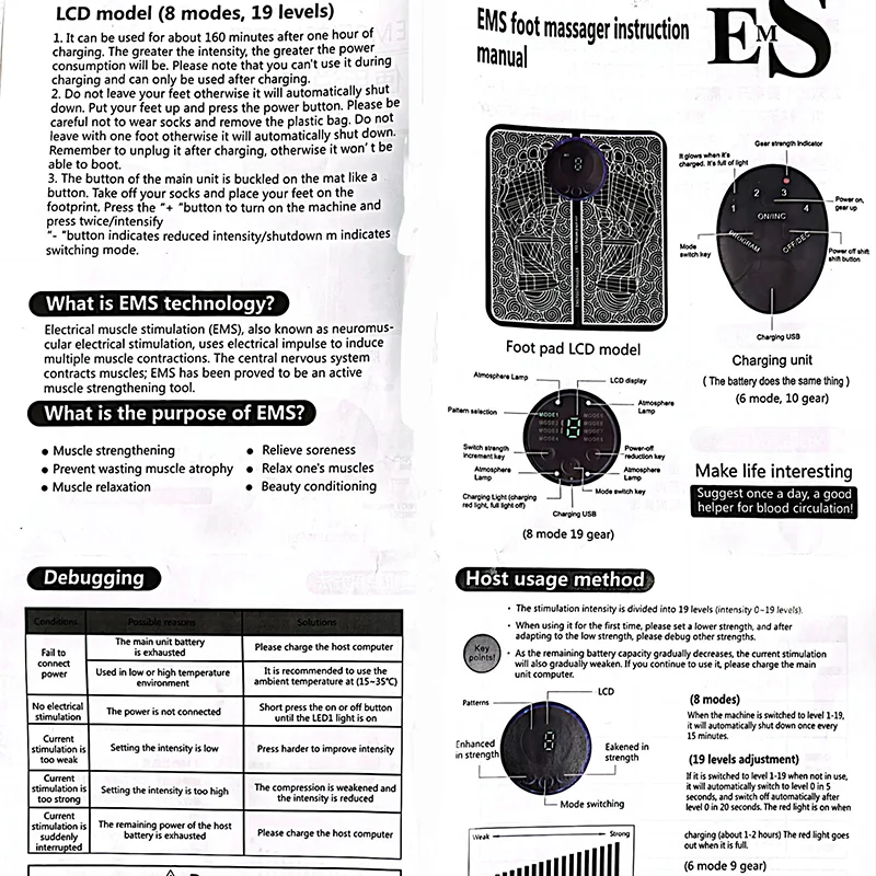 Masajeador de pies eléctrico portátil, esterilla de masaje EMS, estimulador de pies con carga USB, cojín de masaje para aliviar los pies doloridos y