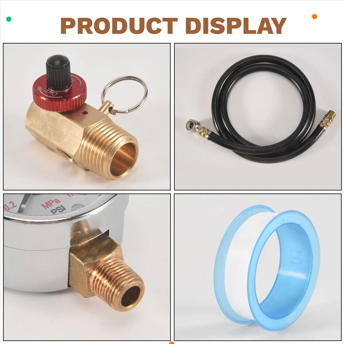 GTS Air Tank Valve Kit with Gauge, Air Tank Repair Kit Come with 2 Inch Pressure Gauge with 1/8 Inch NPT, 4 Ft Air Hose