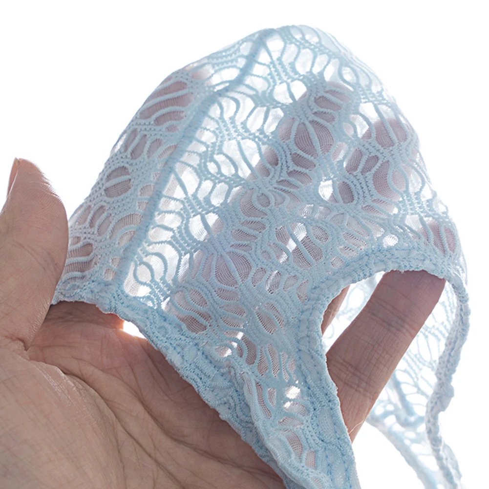 

Men's Sheer Jacquard Thongs G Strings Briefs Underwear with Low Rise Design U Convex Pouch and Breathable Mesh Material