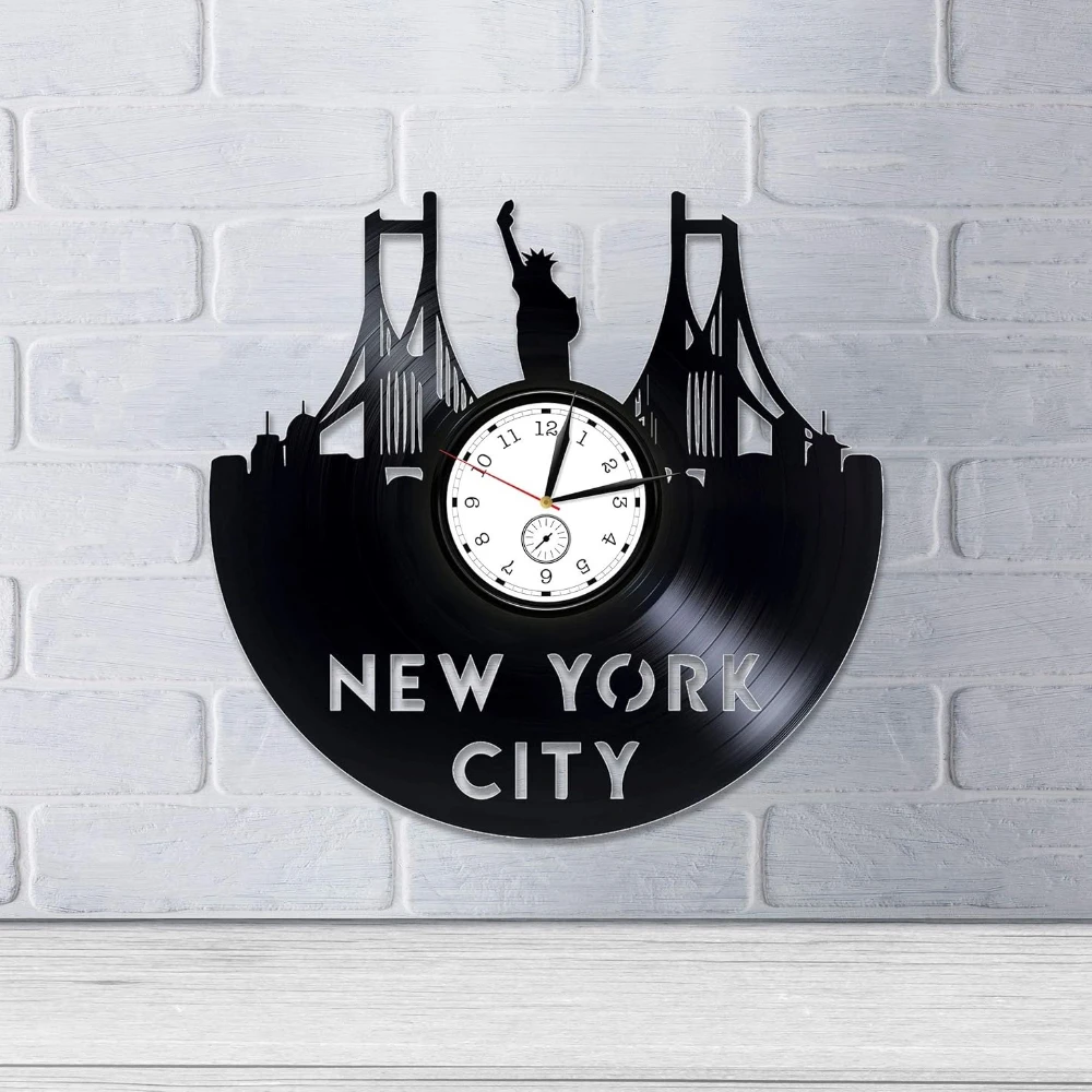 New York City Art Modern Wall Clock Home Decoration Statue of Liberty George Washington Bridge American Vinyl Record Wall Clock