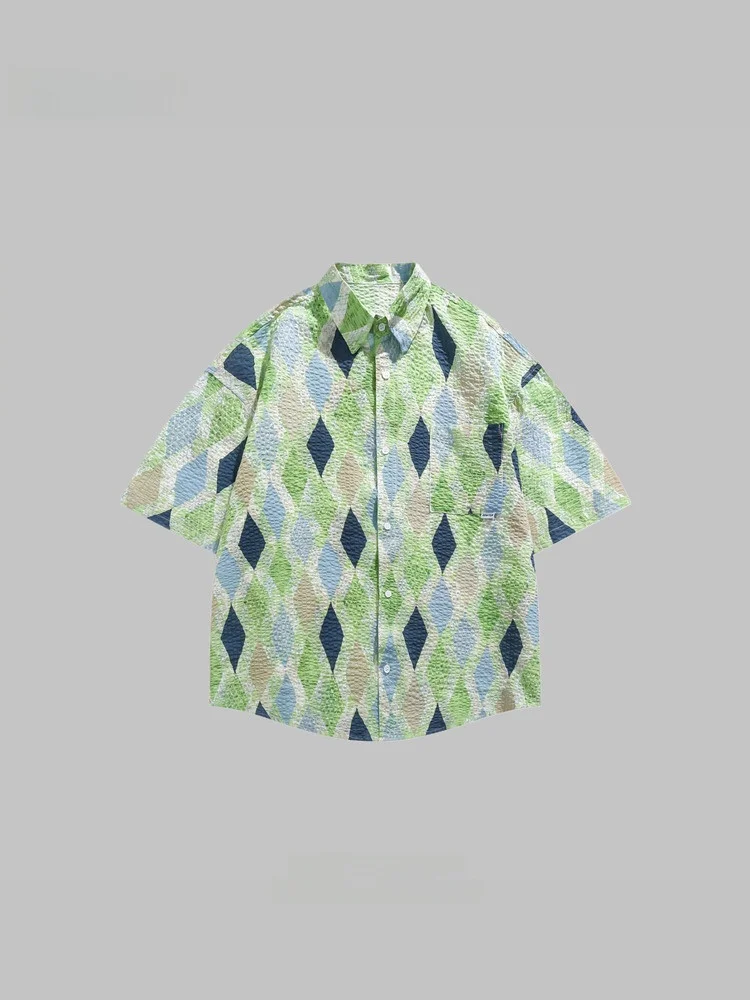 Haodipaul Лето Новый Американский Ретро Цвет Blo Diamond id Hawaii Casual ort Sve irt Женский Sle Полиэфирное волокно