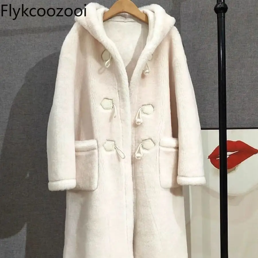 

New Mink Velvet Woolen Coat Fur Coat 2024 Gentle Thickened Horn Button Casaco Feminino Inverno Winter Jacket Women