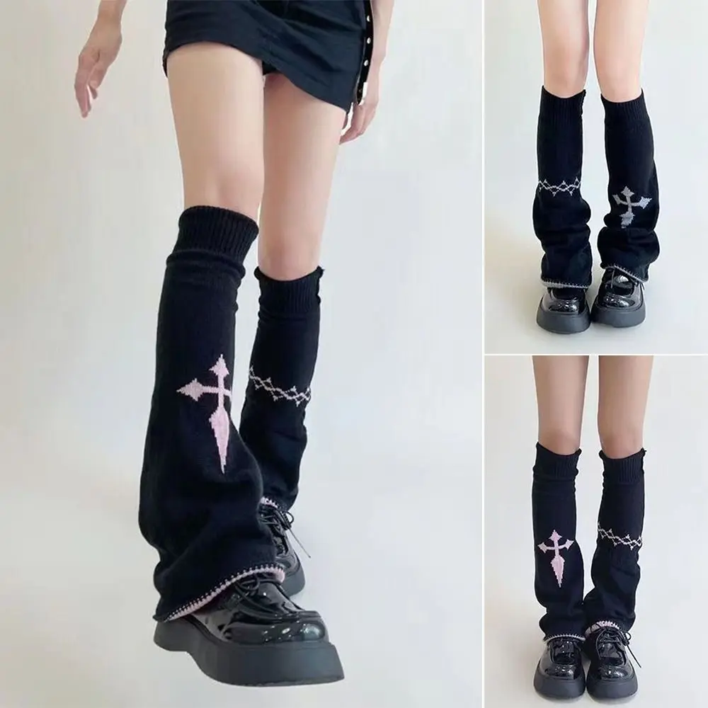 Kawaii Warm Material Women Leg Warmers Knitted Streetwear Stackable Pile Socks Asymmetric Cross JK Leg Covers Y2k Style