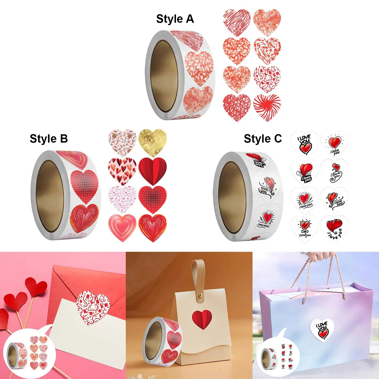 500Pcs Heart Stickers Roll Valentines Day Stickers Decals for Gift Wrapping