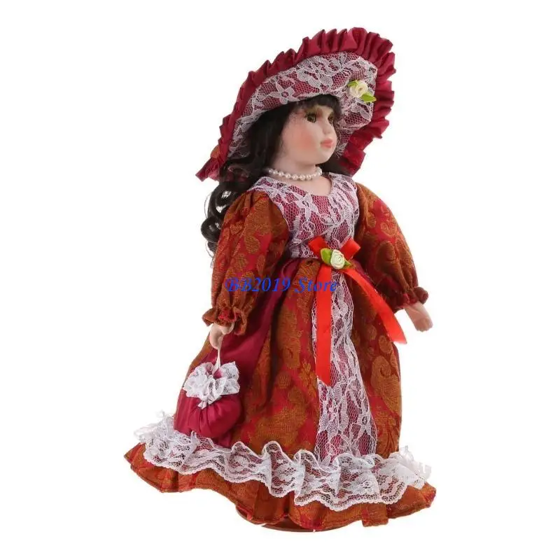 

Q0KB Rural Victorian Doll Porcelain Doll with Gowns Centerpieces Decorative Female Doll
