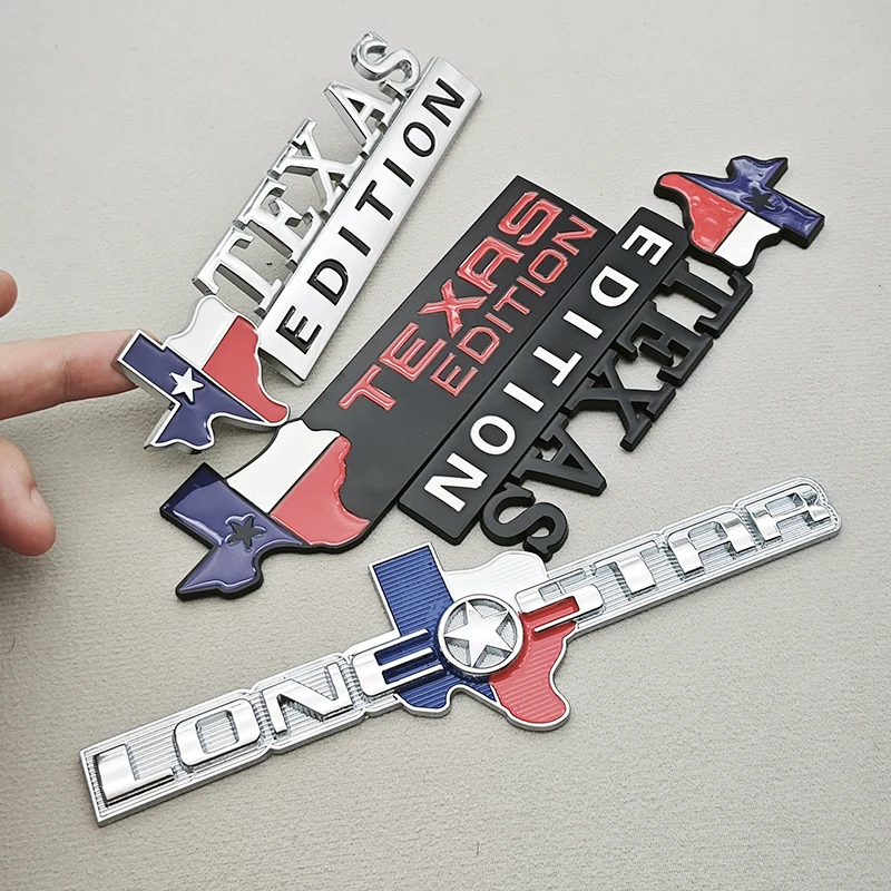 3D Metal TEXAS EDITION Logo LONE STAR Emblem Rear Trunk Badge Chrome Black Sticker Body Decorative Accessories